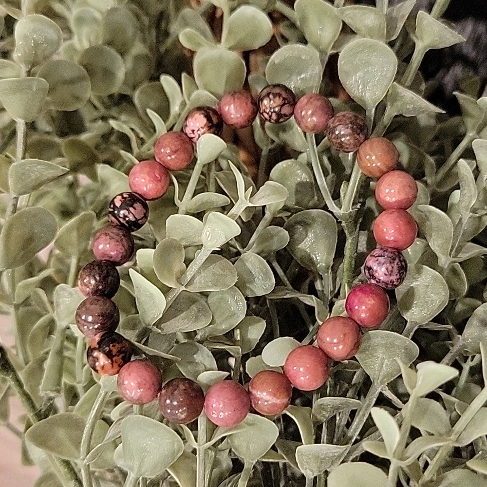 Rhodonite Crystal Bracelet - 8mm genuine beads - Handmade